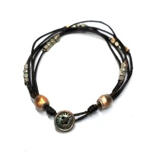 Fossil Women's Black Leather Cord and Silver Toned Multi-Strand Bracelet EUC